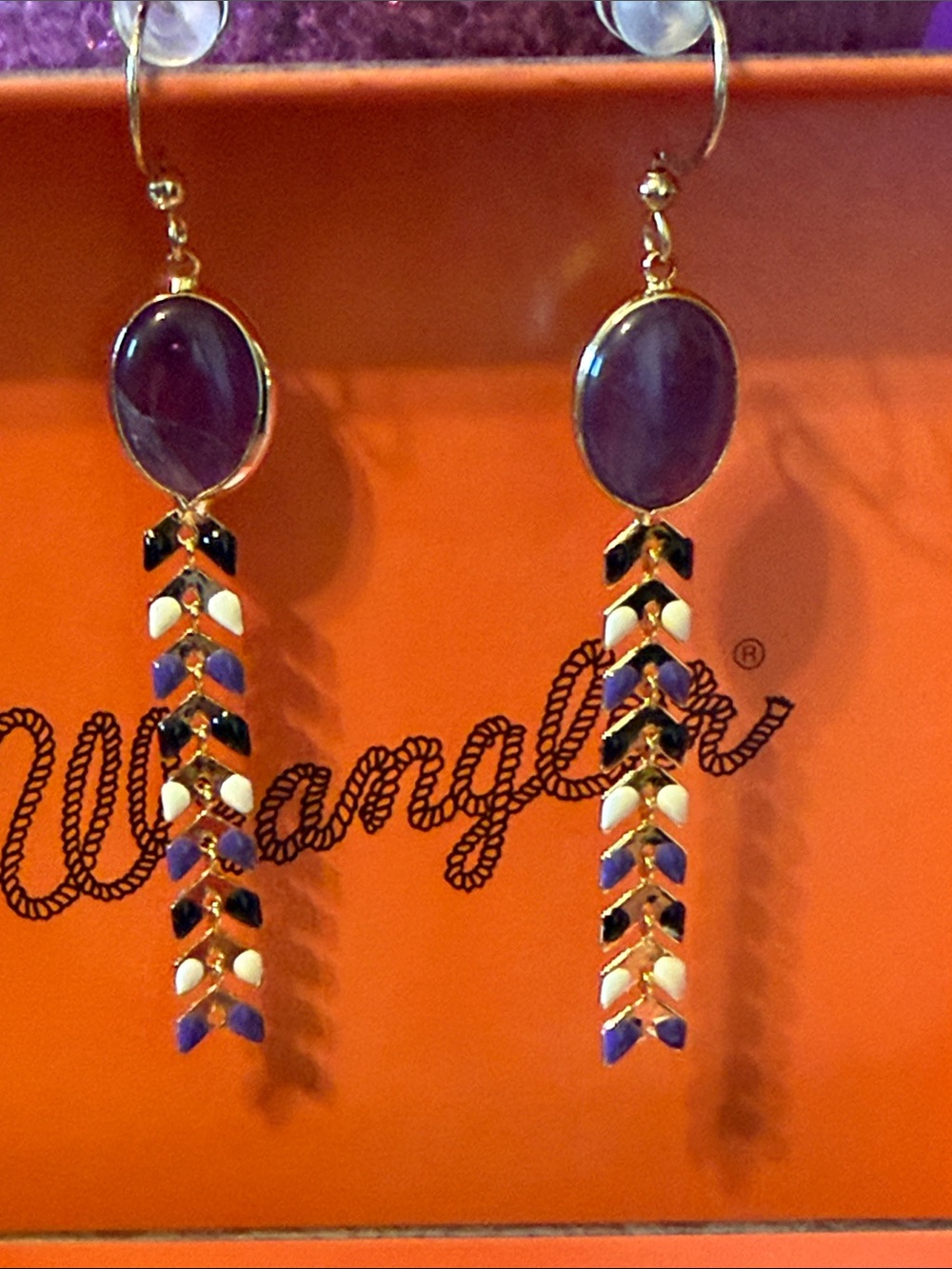 Wrangler Gold-Tone Earrings with Purple and Black Chevron Drops